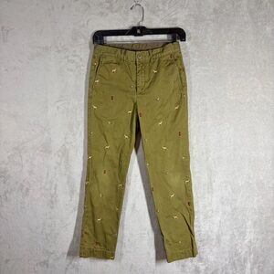 J. Crew Crewcuts Dog Embroidered Pants Size 10 Olive Green Preppy Chino Slim Fit